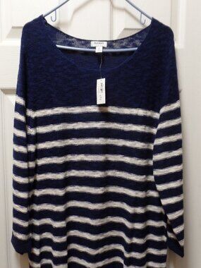 *NWT* Old Navy XL 18 16 Navy Blue Stripe Light Weight Slub Knit Sweater